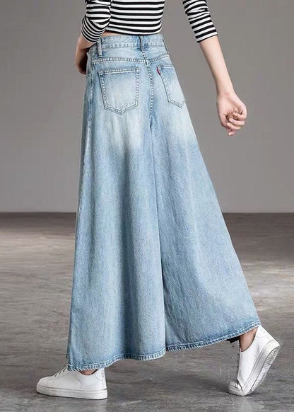 Diy Light Blue Pockets Wide Leg Fall Denim Pants