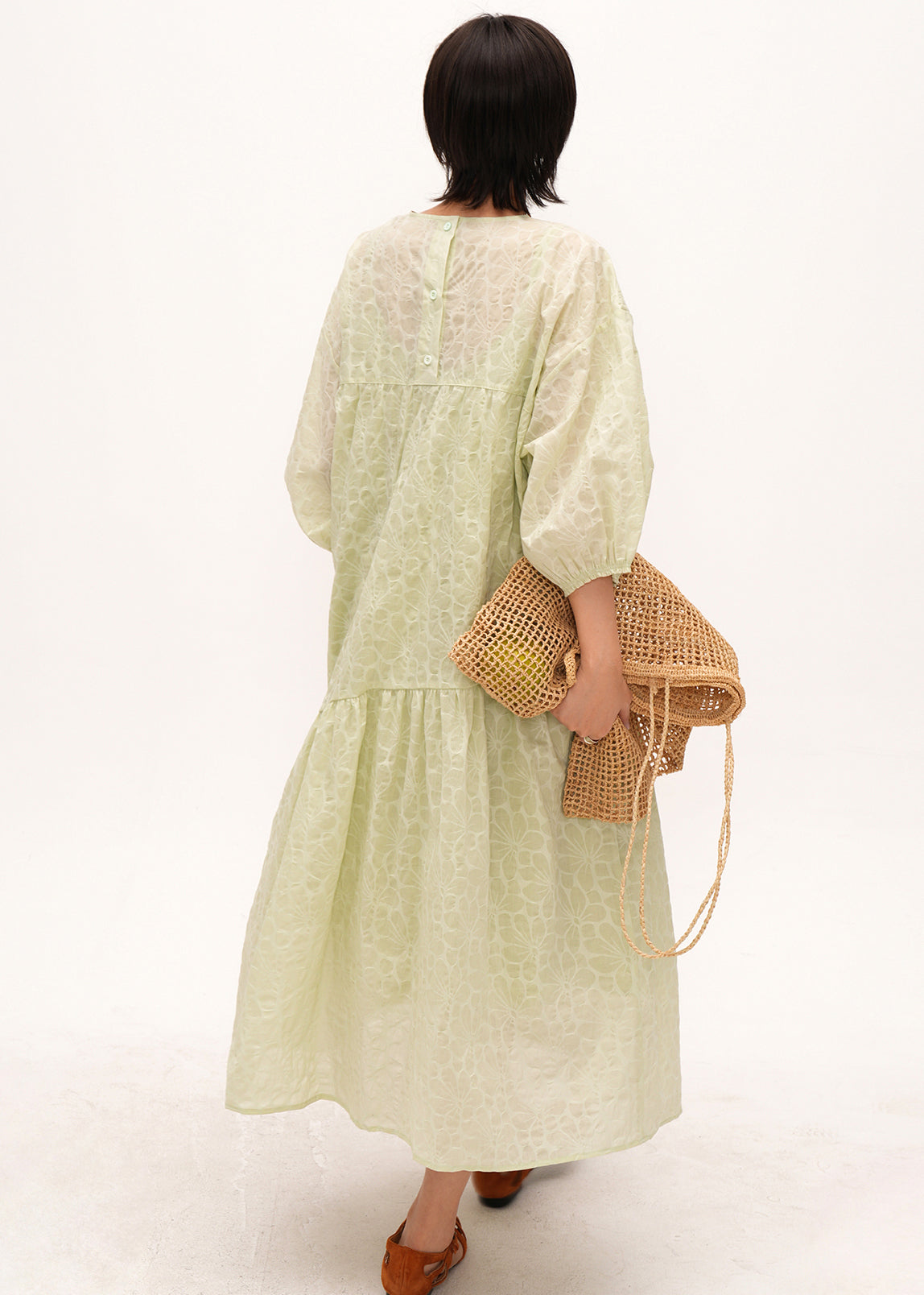 Diy Light Green Jacquard Patchwork Cotton Holiday Dress Bracelet Sleeve