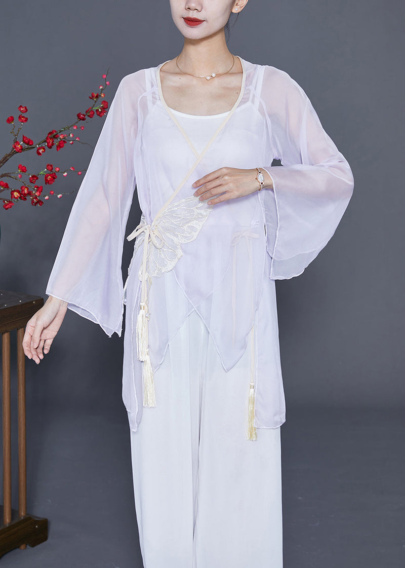 Diy Light Purple Asymmetrical Butterfly Lace Up Tulle Top Summer