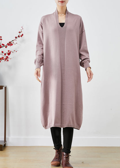 Diy Light Purple V Neck Knit Long Dresses Fall