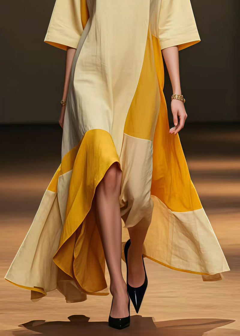 Diy Light Yellow Asymmetrical Patchwork Silk Party Dress Summer
