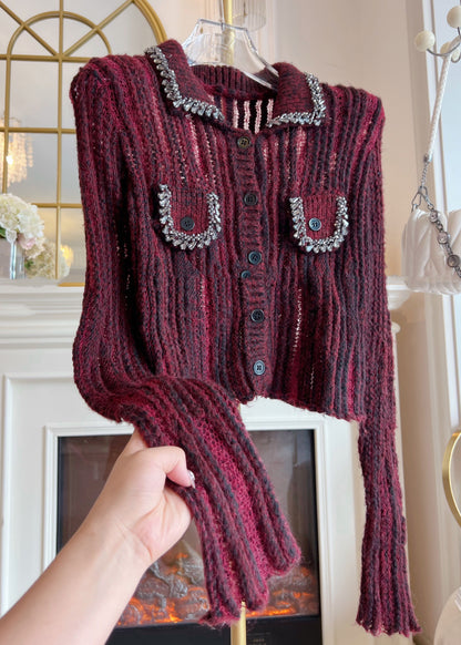 Diy Mulberry Peter Pan Collar Zircon Cotton Knit Sweaters Spring