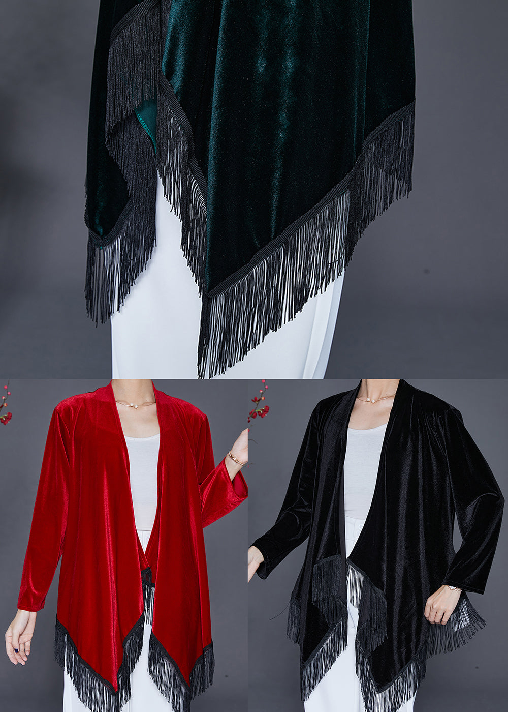 Diy Mulberry Tasseled Patchwork Silk Velour Cardigan Fall