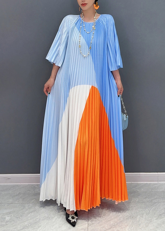 Diy Multi Wrinkled Patchwork Maxi Dresses Long Sleeve
