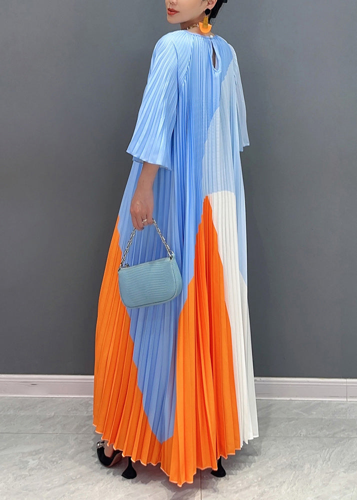 Diy Multi Wrinkled Patchwork Maxi Dresses Long Sleeve