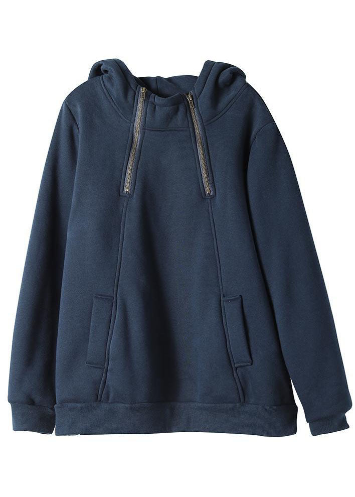 Diy Navy Hooded Patchwork Warm Fleece Sweatshirts Top Winter