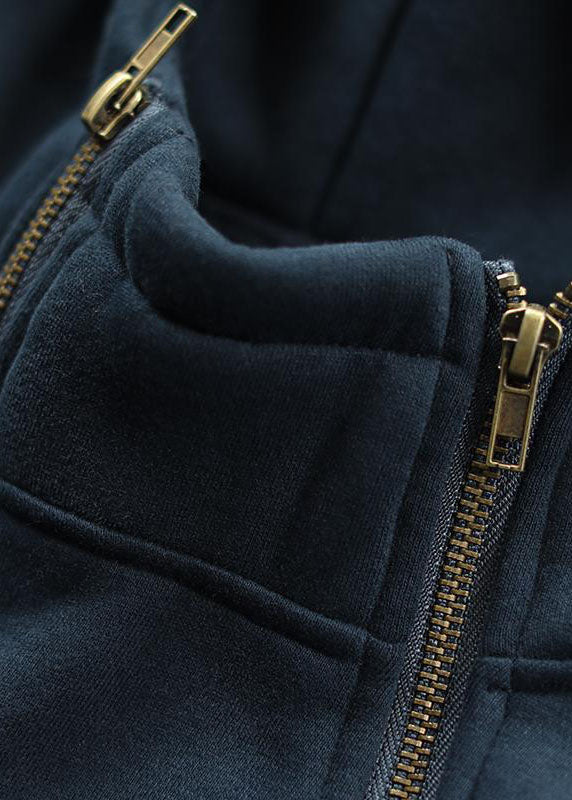 Diy Navy Hooded Patchwork Warm Fleece Sweatshirts Top Winter