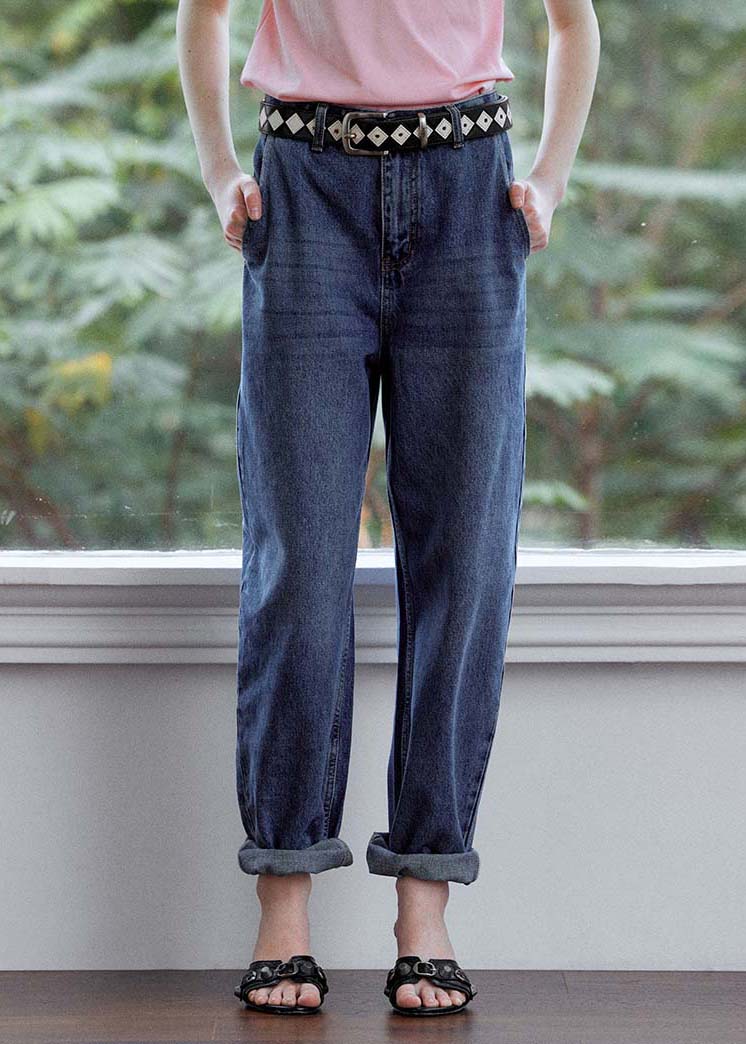 Diy Navy Oversized High Waist Denim Pants Summer