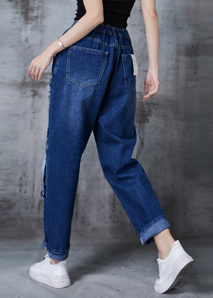Diy Navy Oversized Patchwork Denim Ripped Jeans Pants Fall
