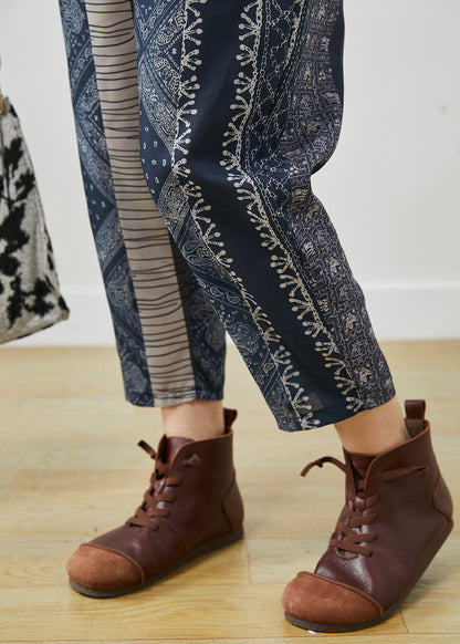 Diy Navy Oversized Print Fine Cotton Filled Harem Pants Spring