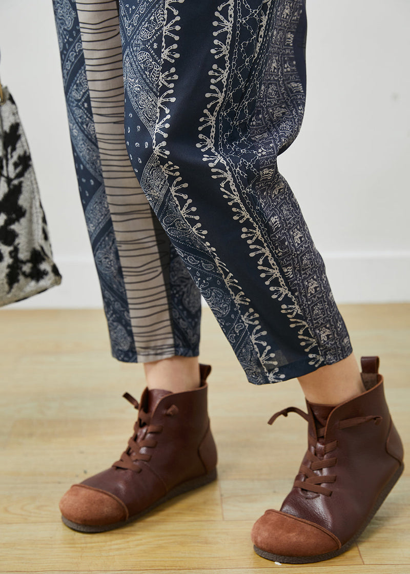 Diy Navy Oversized Print Fine Cotton Filled Harem Pants Spring