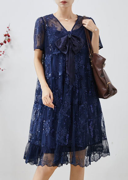 Diy Navy Sequins Embroidered Tulle Bow Dresses Summer