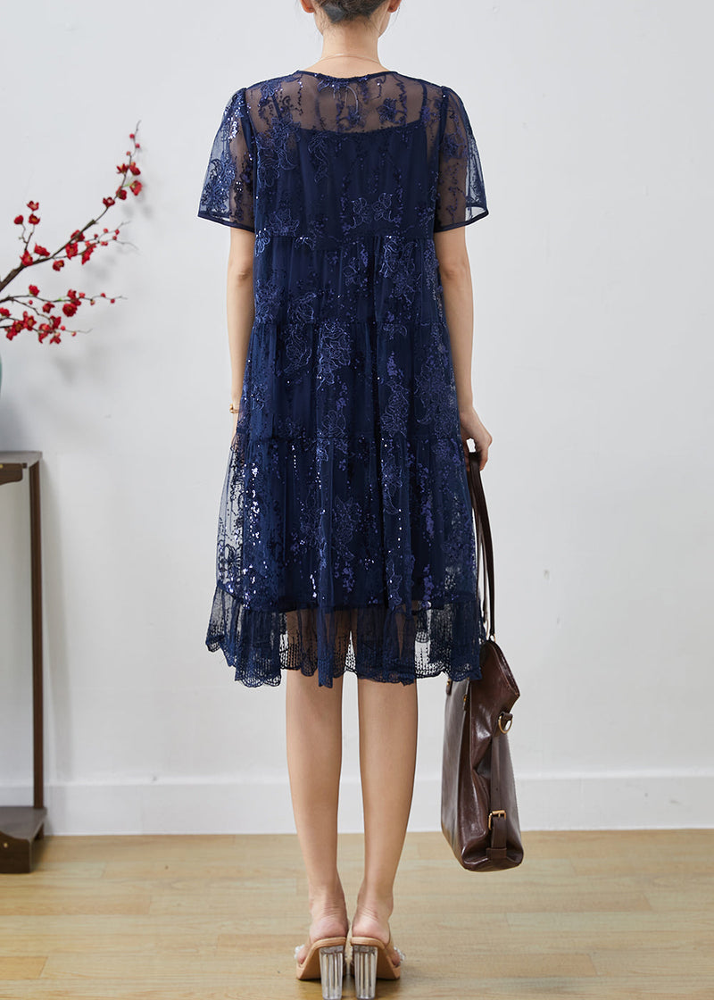 Diy Navy Sequins Embroidered Tulle Bow Dresses Summer