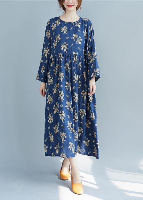Diy O Neck Cinched Spring Quilting Clothes Work Outfits Blue Print Traveling Dress