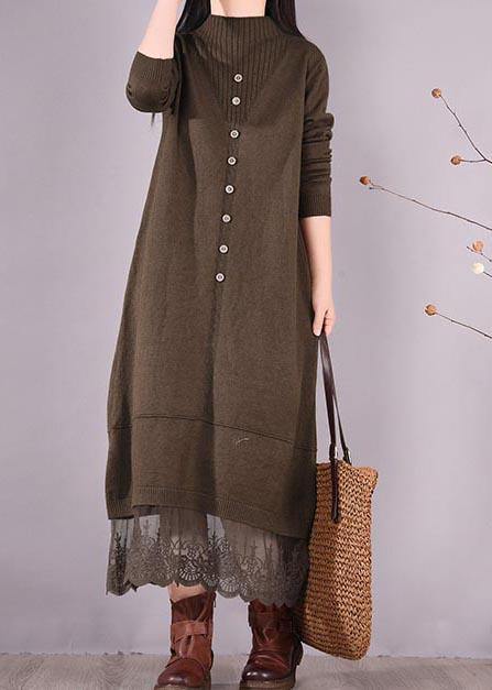 Diy O Neck Patchwork Lace Spring Tunics Linen Chocolate a Line Dress