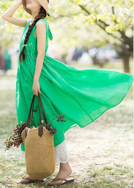 Diy O Neck Sleeveless Summer Wardrobes Work Green Long Dresses