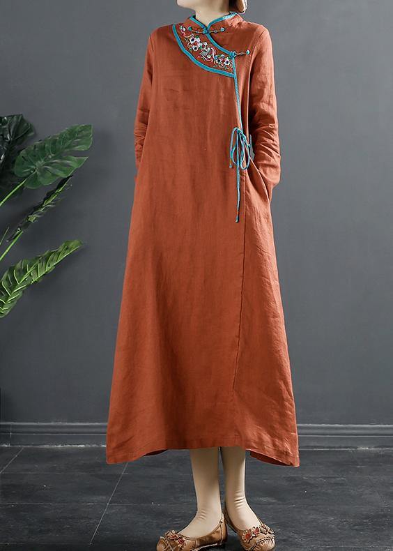 Diy Orange Embroidery Maxi Dresses