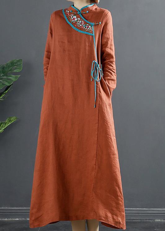 Diy Orange Embroidery Maxi Dresses