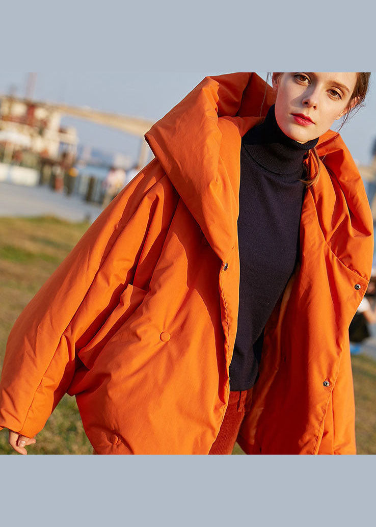 Diy Orange Hooded Oversized Color Duck Down Puffer Coat Batwing Sleeve