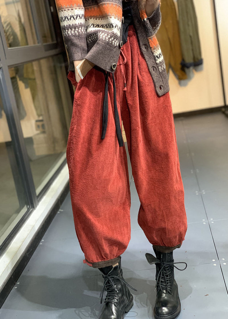 Diy Orange Retro Corduroy Tie Waist Fall Pants