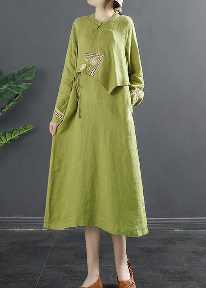 Diy Patchwork Lnspiration Green Embroidery Maxi Dress
