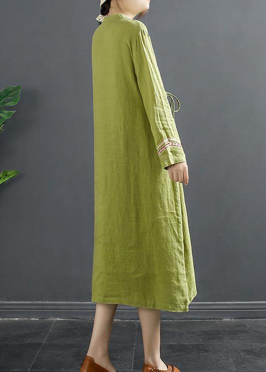 Diy Patchwork Lnspiration Green Embroidery Maxi Dress