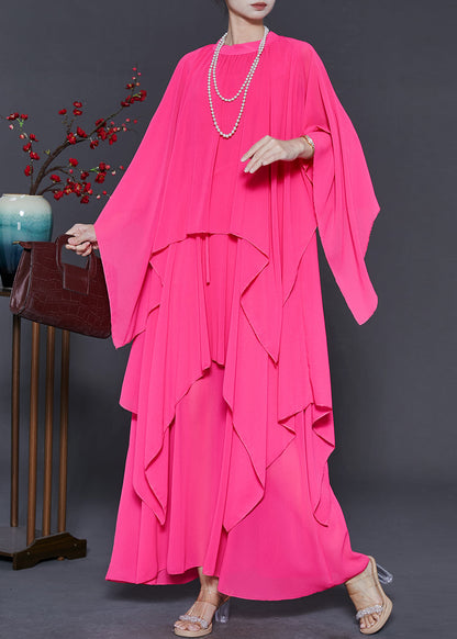 Diy Pink Asymmetrical Design Chiffon Maxi Dresses Summer