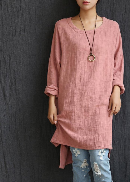 DIY Pink Low High Design U Neck Shirt Tops Spring