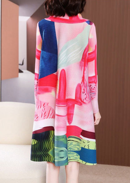 Diy Pink Peter Pan Collar Print Side Open Long Dresses Spring