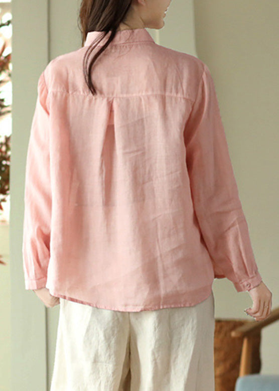 Diy Pink Peter Pan Collar Ramie Shirts Spring