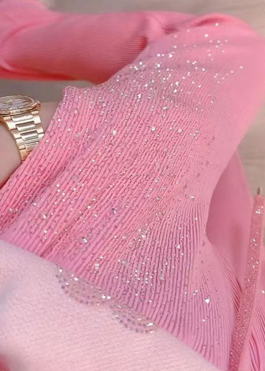 Diy Pink Pockets Zircon Patchwork Ice Silk Wide Leg Pants Summer