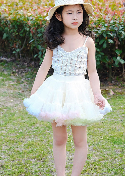 Diy Pink Ruffled Patchwork Tulle Baby Party Skirt Summer