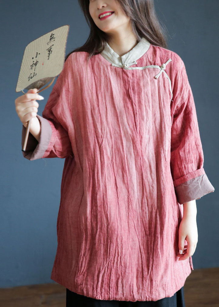 Diy Pink Stand Collar Patchwork Wrinkled Fine Cotton Filled Coats Winter