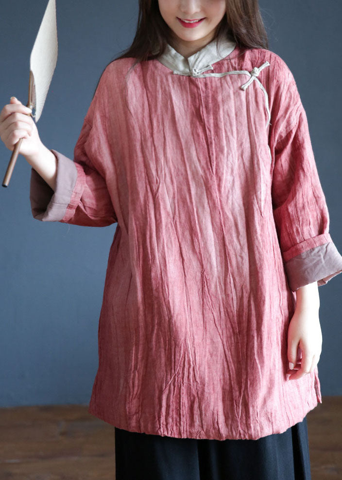 Diy Pink Stand Collar Patchwork Wrinkled Fine Cotton Filled Coats Winter