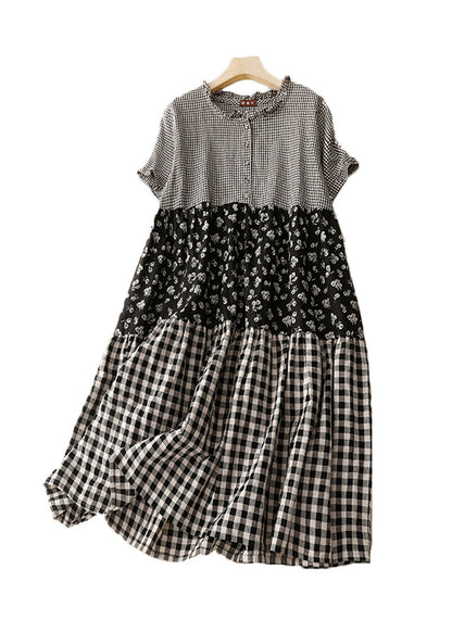 Diy Plaid Ruffled Print Patchwork Cotton Dress Summer