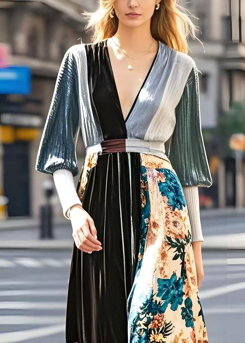 Diy Print Patchwork Exra Large Hem Silk Velvet Holiday Dress Spring