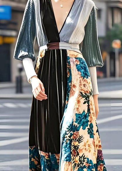Diy Print Patchwork Exra Large Hem Silk Velvet Holiday Dress Spring