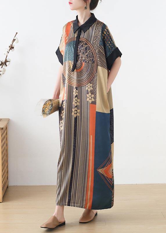 Diy Print Peter Pan Collar Button Robe Summer Chiffon Dress