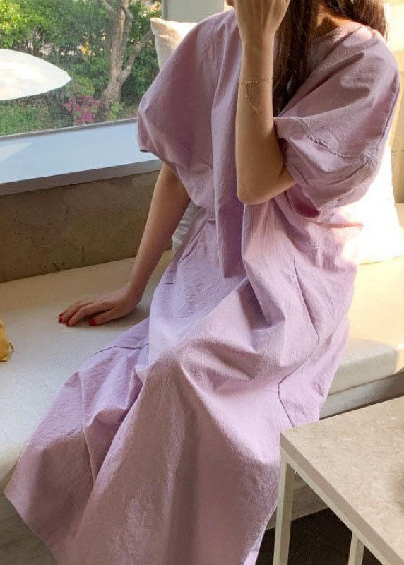 Diy Purple Cotton Maxi Dresses Short Sleeve