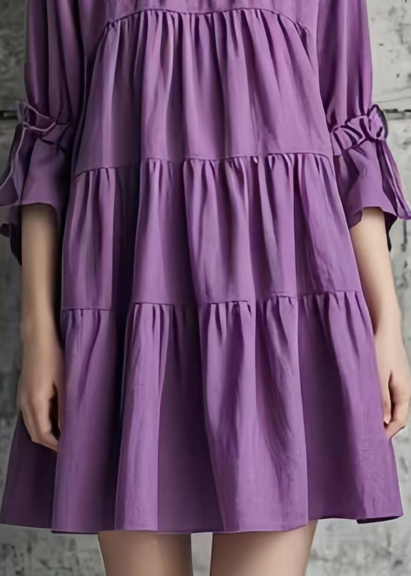 Diy Purple Oversized Wrinkled Cotton Tea Dress Summer