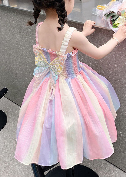 Diy Rainbow Butterfly Wrinkled Patchwork Cotton Kids Dresses Summer