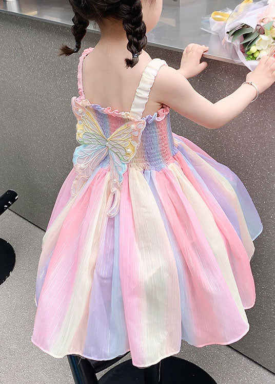 Diy Rainbow Butterfly Wrinkled Patchwork Cotton Kids Dresses Summer