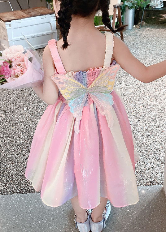 Diy Rainbow Butterfly Wrinkled Patchwork Cotton Kids Dresses Summer