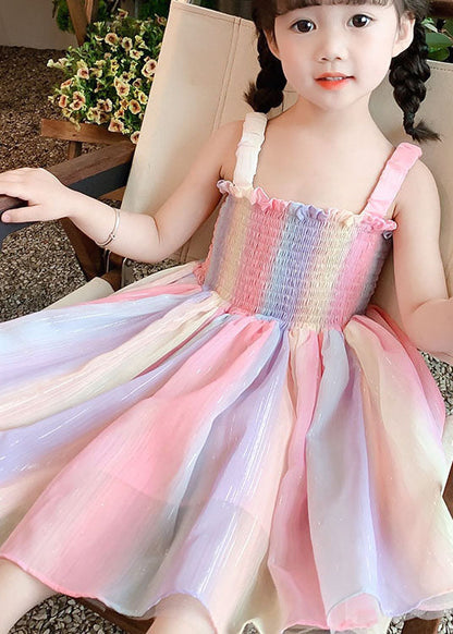 Diy Rainbow Butterfly Wrinkled Patchwork Cotton Kids Dresses Summer