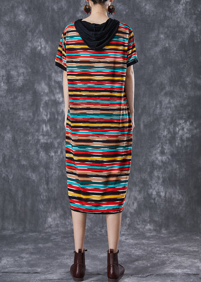 Diy Rainbow Hooded Striped Chiffon Robe Dresses Summer