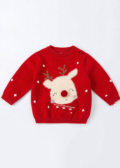 Diy Red Animal Print Cotton Knit Sweaters Spring