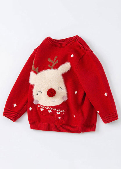 Diy Red Animal Print Cotton Knit Sweaters Spring