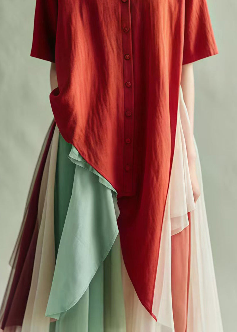 Diy Red Asymmetrical Oversized Cotton Shirt Tops Summer