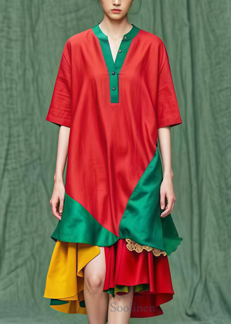 Diy Red Asymmetrical Patchwork Cotton Maxi Dresses Summer