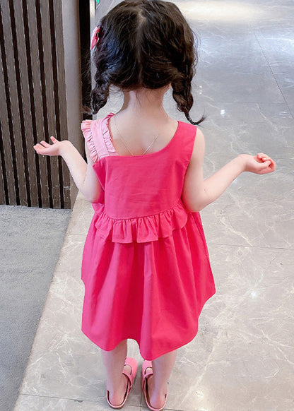 Diy Red Asymmetrical Ruffled Patchwork Little Rabbit Kids Maxi Dresses Summer